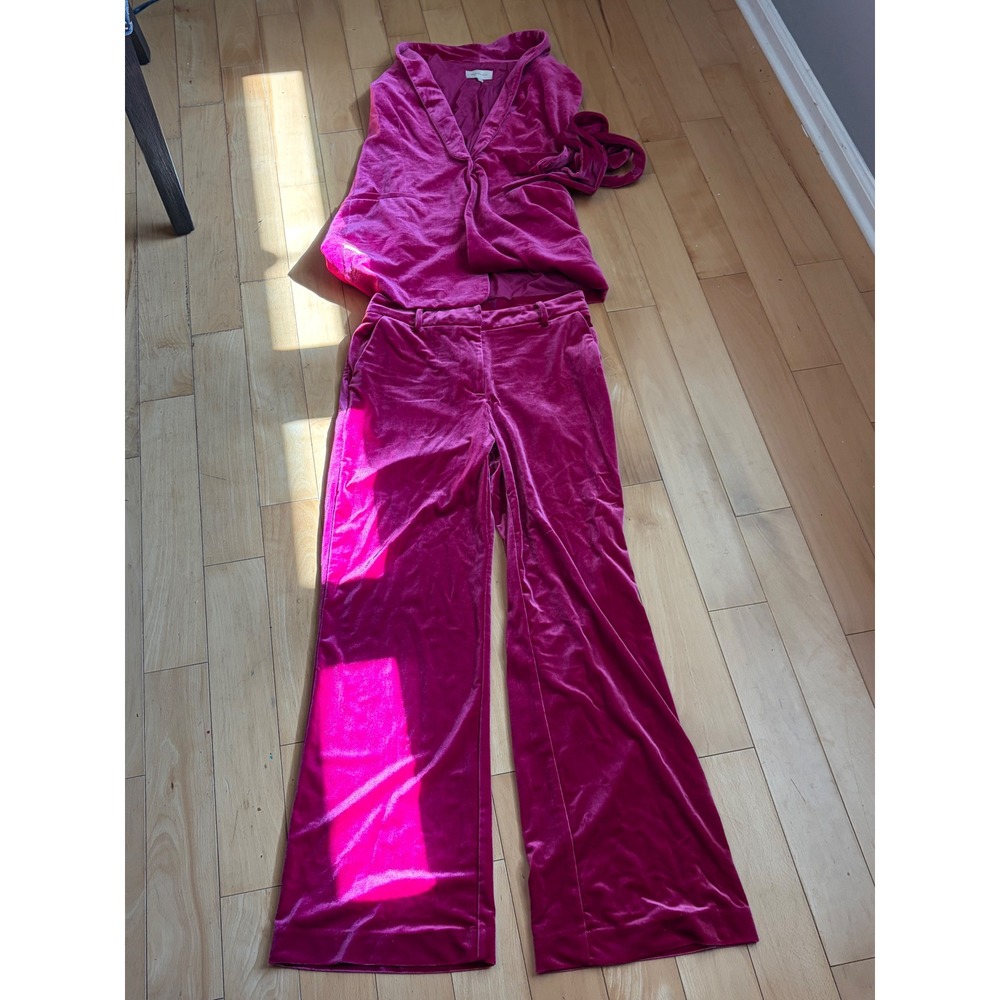 Skies Are Blue Velvet Pant Set Womens Small Magenta Pink Sleeveless Vest Suit